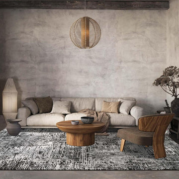 Belgravia Illusion BLG02 Modern Abstract Distressed Blocks Metallic Shimmer Soft Textured Hi-Lo Polyblend Short Pile Anthracite Grey/Black/Steel Grey/Silver/Ash White Rug-Desire Rugs-Rug Love - The Most Loved Rug Store